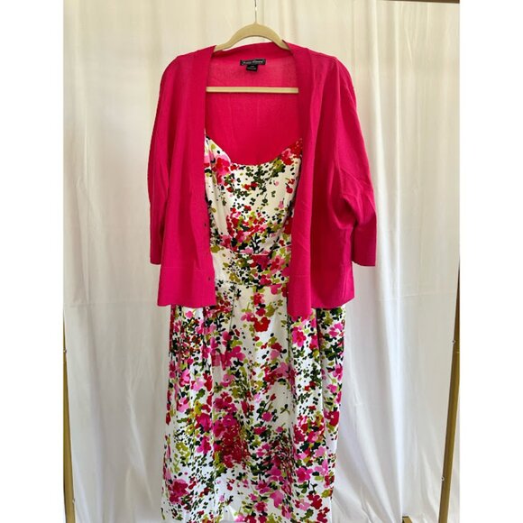 Jessica Howard Pink/Green Floral Dress with Pink Cardigan 22W - Picture 1 of 13